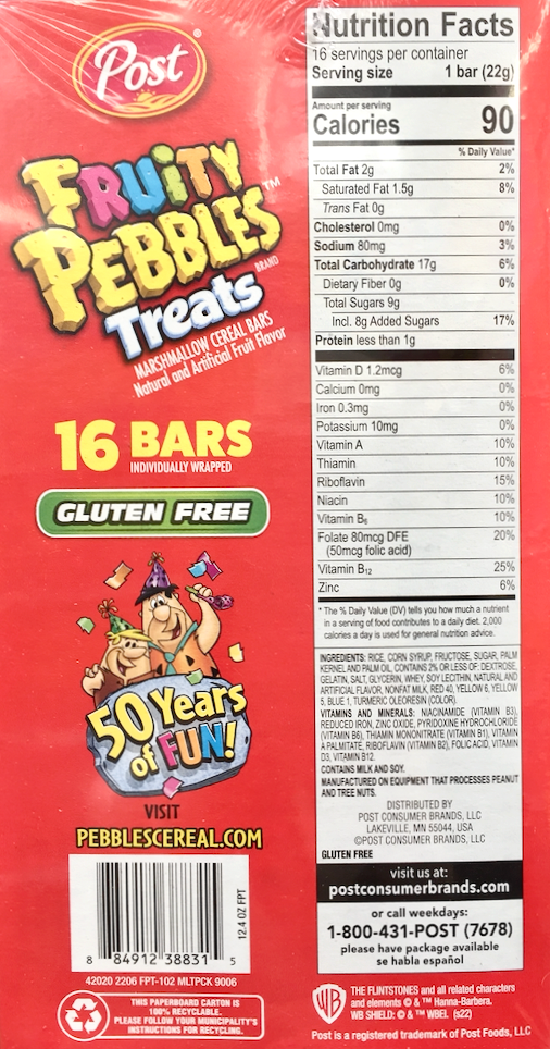 포스트 Post 글루텐-프리 후루티 페블즈 시리얼 바 16개 (352g)