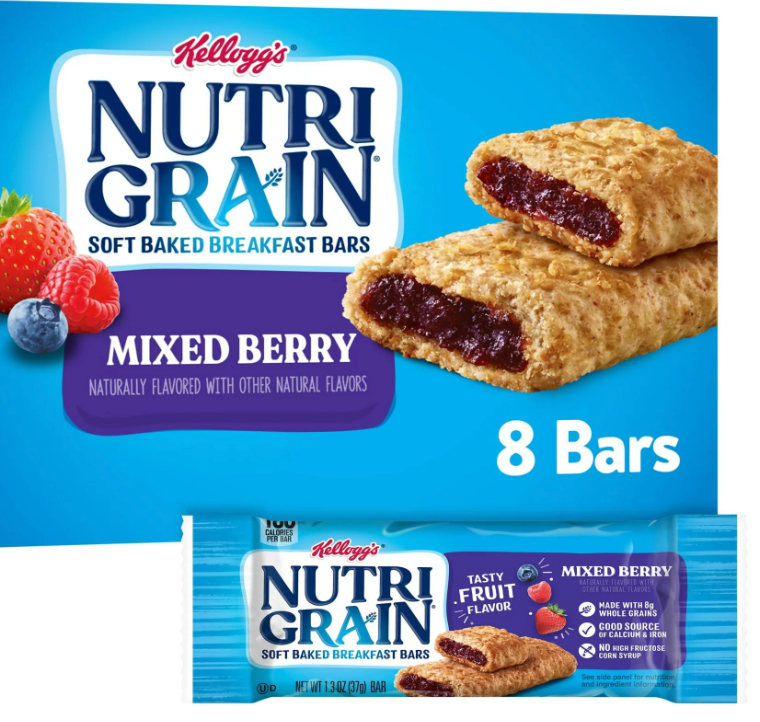 켈로그 Kellogg's 뉴트리그레인 믹스드 베리 브랙퍼스트바 8pc (296g)