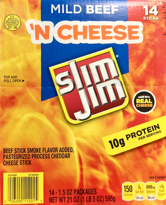 슬림짐 Slim Jim 마일드 비프 & 치즈 스틱 42g 14pc (595g)