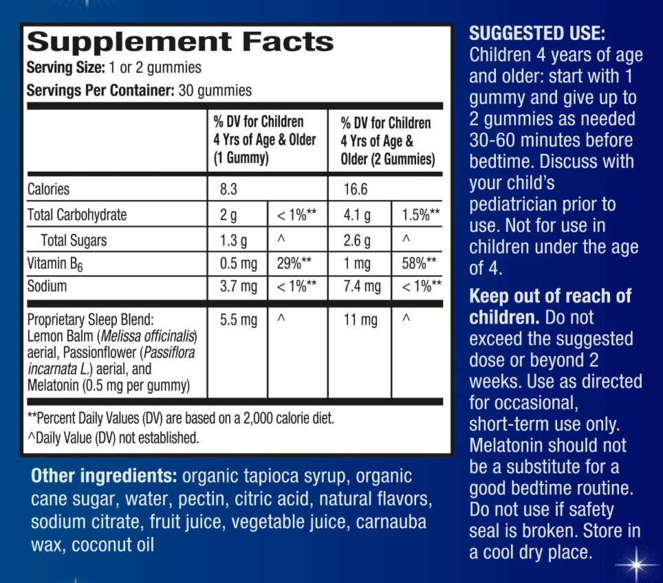 4+ 사노피 키즈 유니솜 약물-프리 멜라토닌 0.5mg 수면유도 젤라틴-프리 거미 30정
