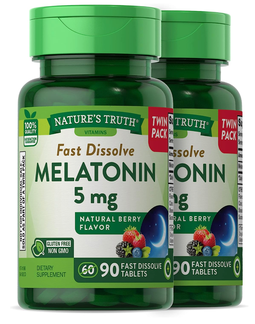 네이처스트루스 Non-GMO 약물-프리 멜라토닌 5mg 수면유도 츄어블 90정 2병 (180정)