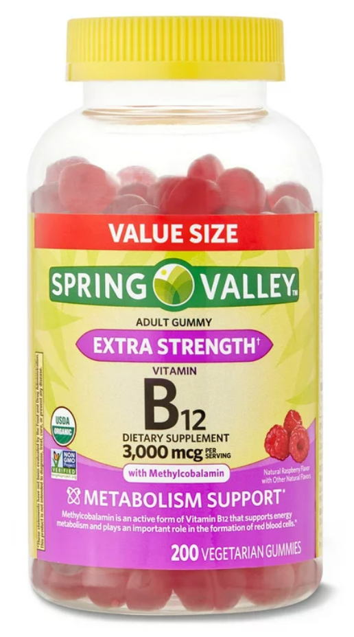스프링밸리 Spring Valley 유기농/Non-GMO 젤라틴-프리 비타민 B12 1500mcg 거미 200정