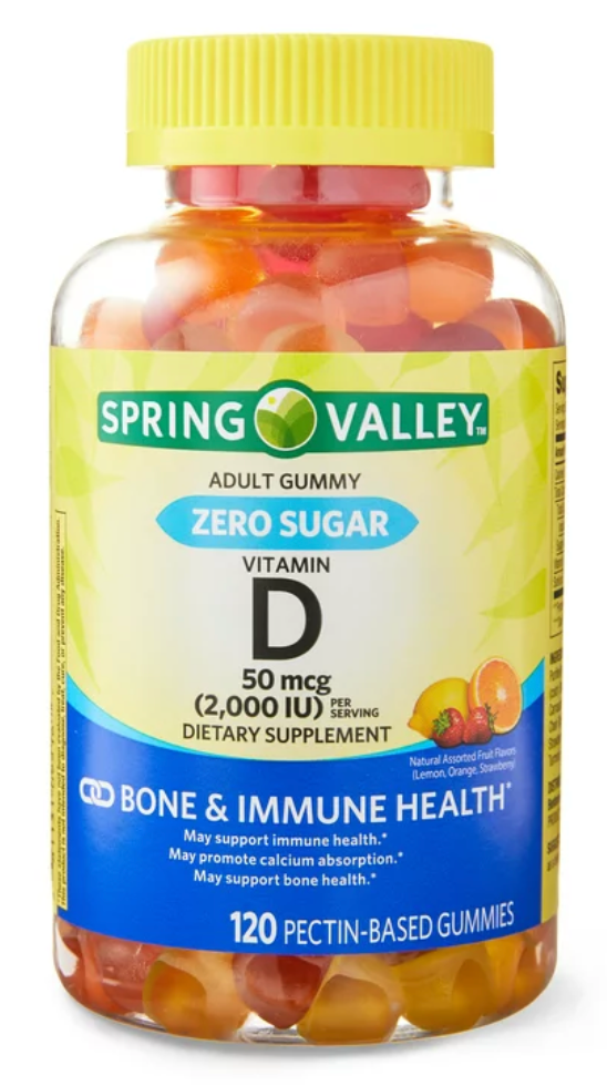 스프링밸리 아스파담/젤라틴-프리 비타민 D3 1000 IU 무설탕 거미 120정