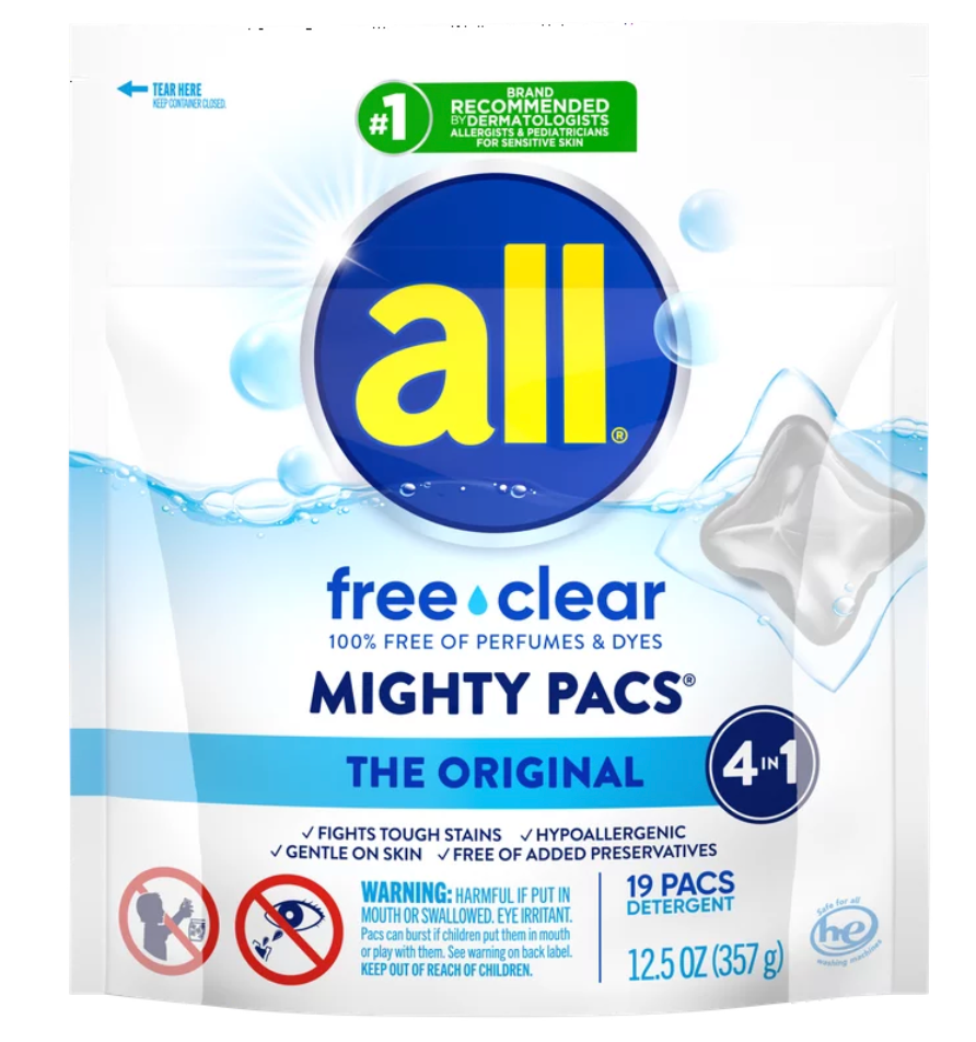 올 ALL 프리&클리어 무향 세탁세제 19팩 (357g)
