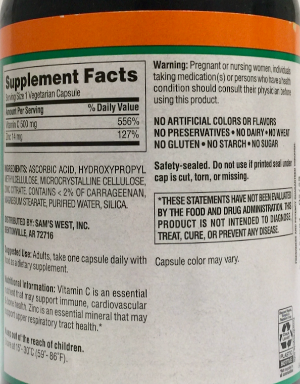 멤버스마크 비타민 C 500mg + 아연 400정