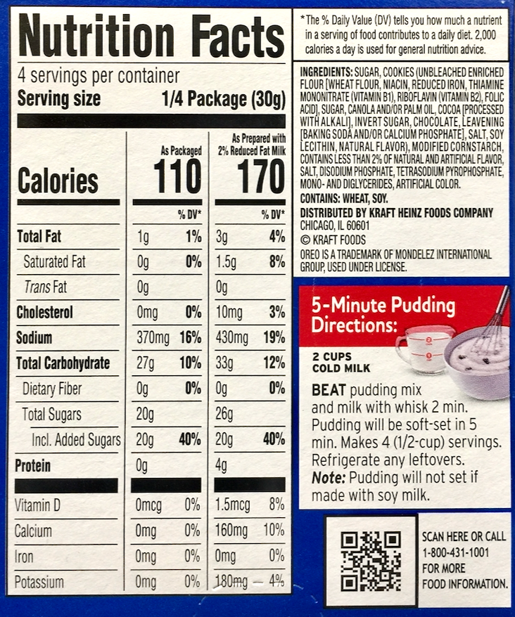 크래프트 Kraft 오레오 쿠키 & 크림 푸딩 & 파이 필링 믹스 119g 4팩 (476g)