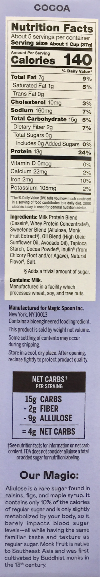 매직스푼 Magic Spoon 슈가/글루텐/방부제-프리 코코아 케토/당뇨 시리얼 198g