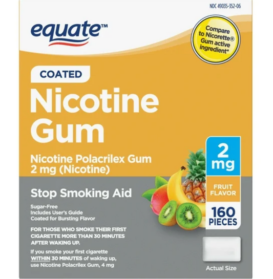 이퀘이트 Equate 니코틴 2mg 무설탕 금연 껌 Fruit 160pc