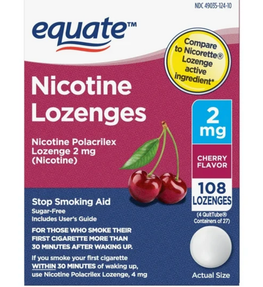 이퀘이트 Equate 니코틴 2mg 무설탕 금연 캔디 Cherry 108pc