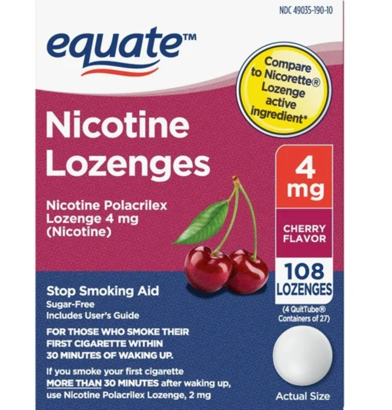 이퀘이트 니코틴 4mg 무설탕 금연 로젠지 체리맛 27정 4개 (108정) *FDA 인증*