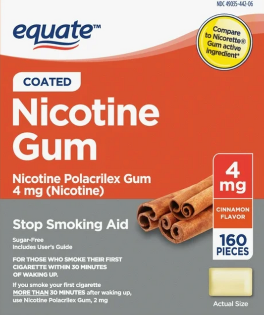 이퀘이트 Equate 니코틴 4mg 무설탕 금연 껌 Cinnamon 160pc