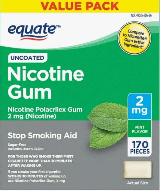 이퀘이트 Equate 니코틴 2mg 무설탕 무코팅 금연 껌 Cool Mint 170pc