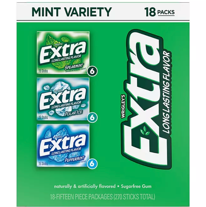 위글리 Wrigley's 엑스트라 무설탕 껌 민트 3가지맛 18팩 (270pc)