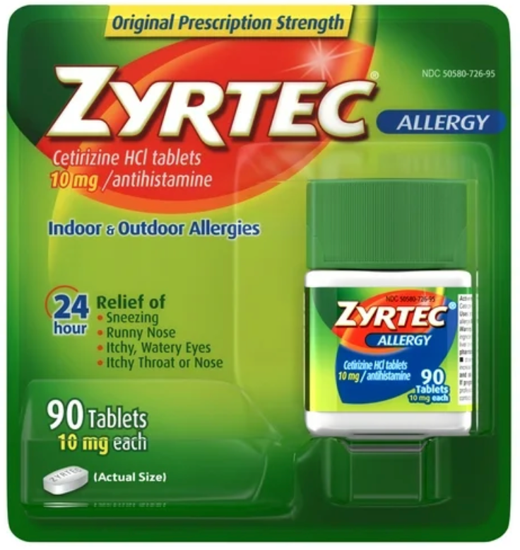 6+ 존슨앤존슨 지르텍 세티리진 HCI 10mg 24시간 알러지 릴리프 90정