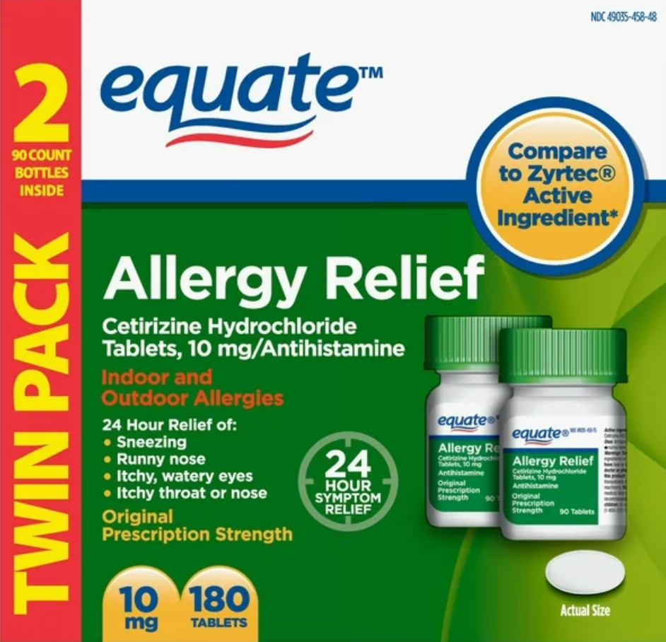 이퀘이트 세티리진 HCI 10mg 24시간 알러지 릴리프 90정 2병 (120정)