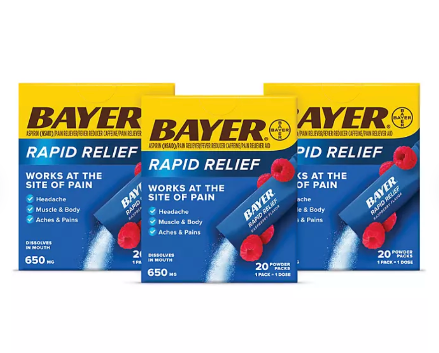 바이엘 Bayer 아스피린 650mg 래피드 릴리프 분말 20포 6개 (60포)