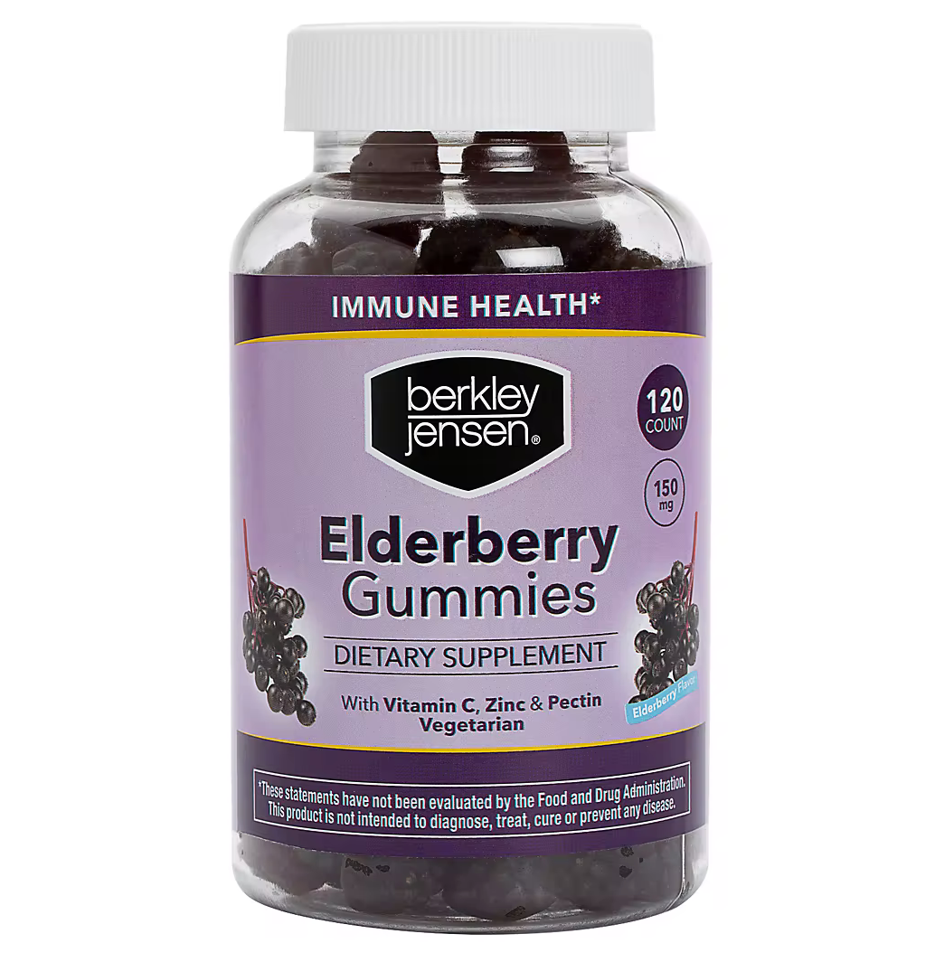 버클리젠슨 Non-GMO 엘더베리 비타민 C 아연 면역/이뮨 서포트 젤라틴-프리 거미 120정