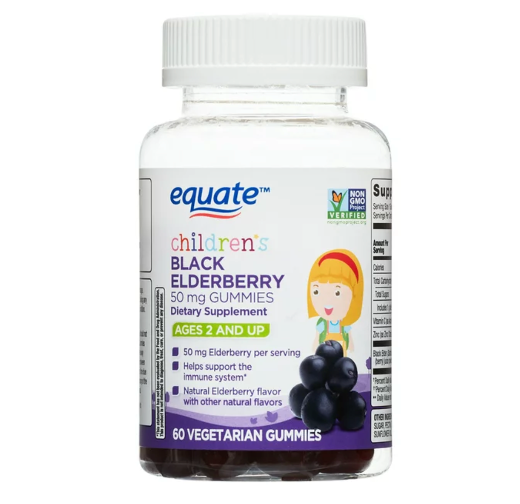 2+ 이퀘이트 키즈 Non-GMO 엘더베리 50mg 비타민 C 아연 면역/이뮨 젤라틴-프리 거미 60정