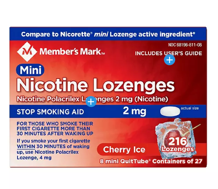 멤버스마크 니코틴 2mg 금연 미니 로젠지 체리맛 27정 8개 (216정) *FDA 인증*