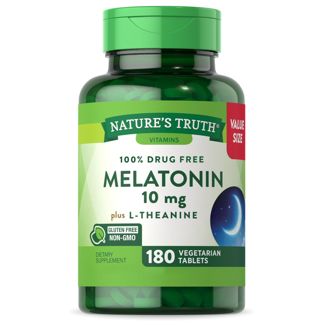 네이처스트루스 Non-GMO 약물-프리 멜라토닌 10mg + L 테아닌 수면유도 180정