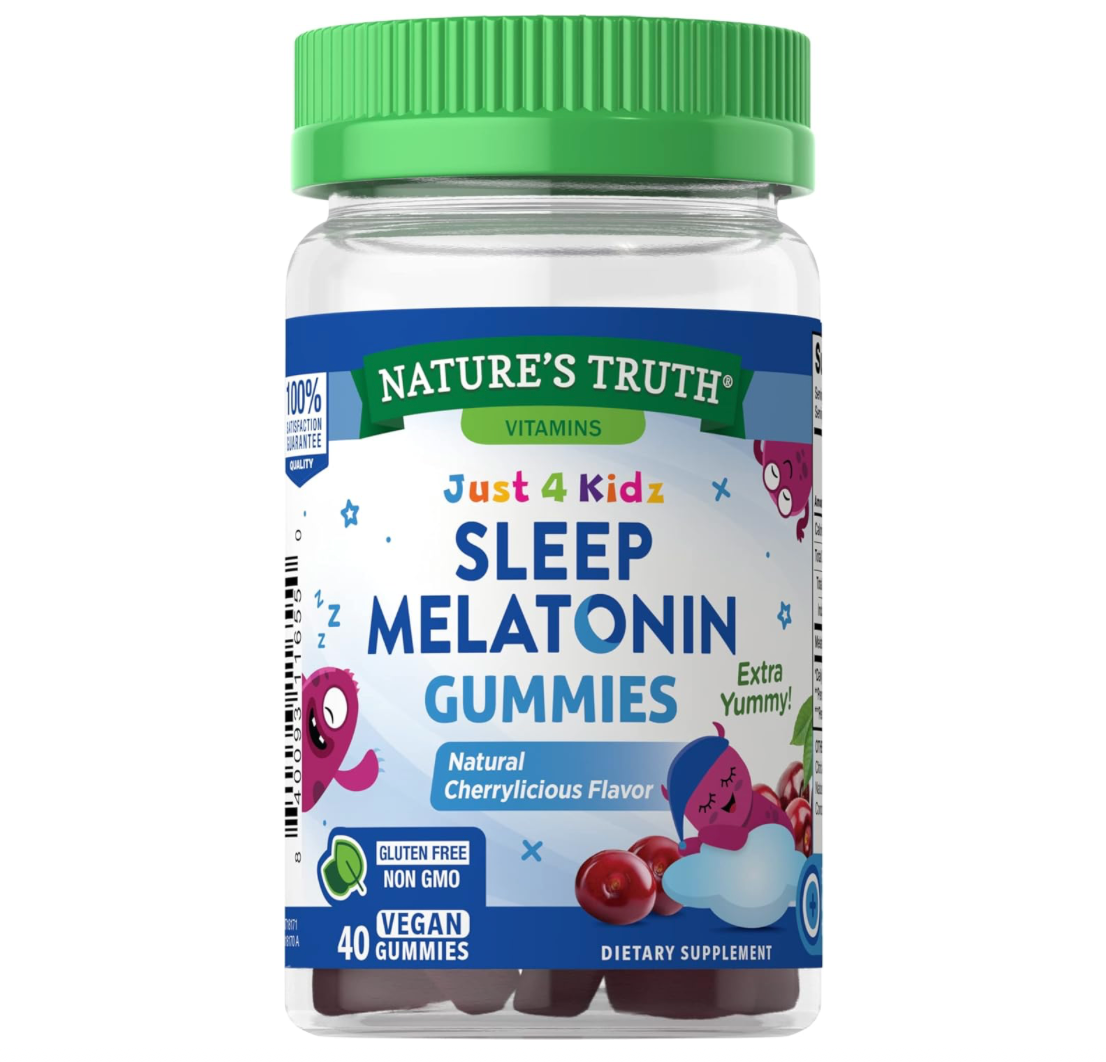 2+ 네이처스트루스 Non-GMO 약물-프리 키즈 멜라토닌 1mg 수면유도 젤라틴-프리 거미 40정