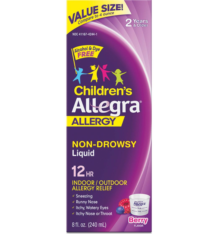 2+ 사노피 칠드런 알레그라 펙소페나딘 30mg 12시간 알러지 릴리프 색소/알콜-프리 시럽 240ml