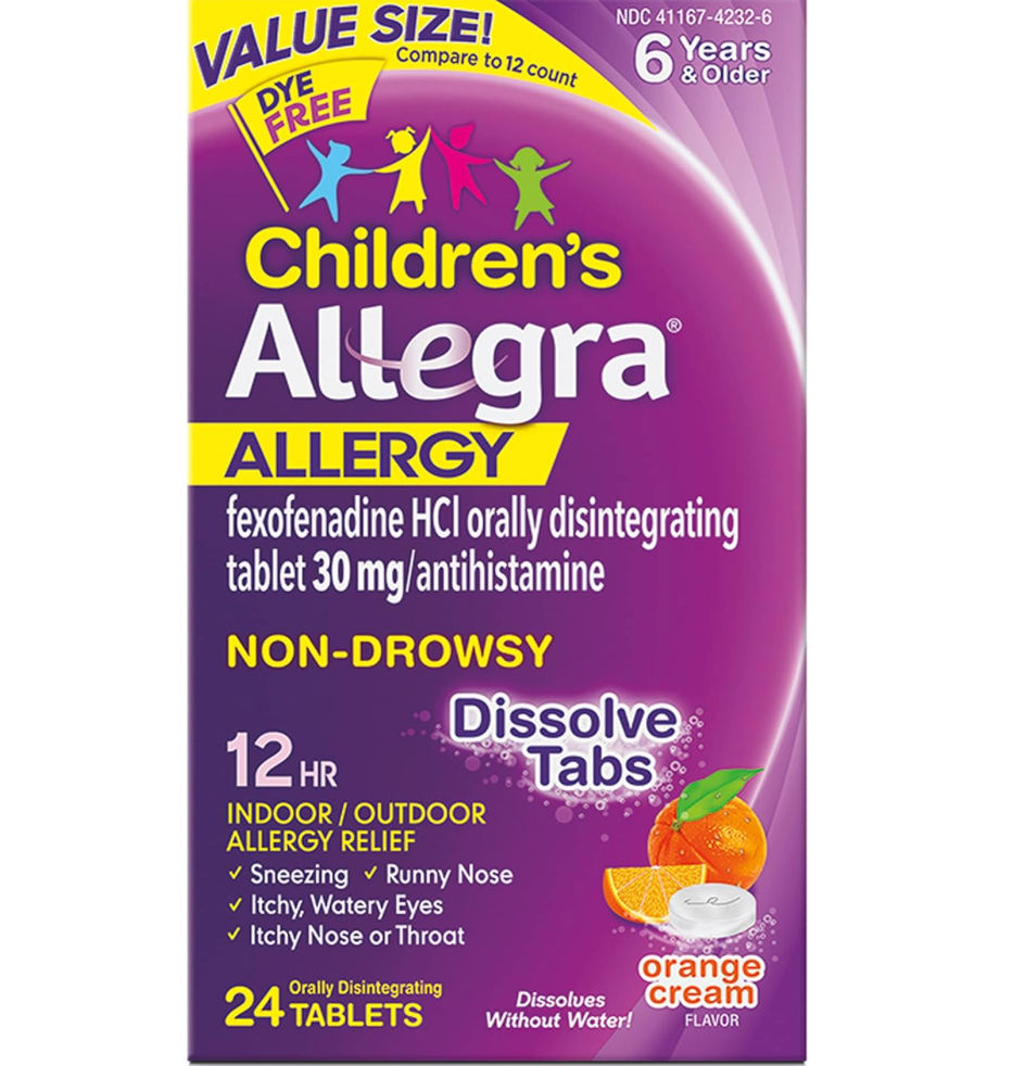 6+ 사노피 칠드런 알레그라 펙소페나딘 30mg 12시간 알러지 릴리프 무색소 디졸브탭 24정