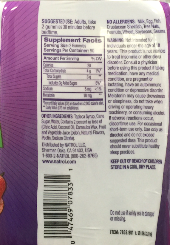 나트롤 GMO/약물-프리 멜라토닌 5mg 수면유도 젤라틴-프리 거미 180정