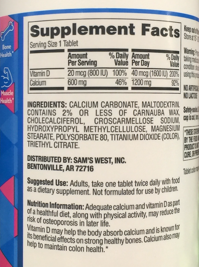 멤버스마크 칼슘 600mg + 비타민 D3 600정