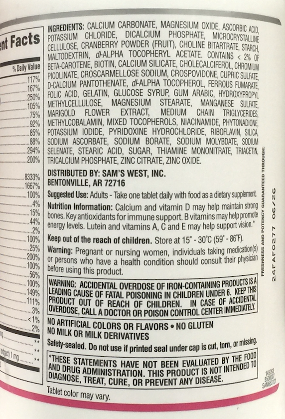 50+ 멤버스마크 어드밴스드 우먼 멀티 275정 *21종 비타민/미네랄+루테인/콜린/크랜베리*