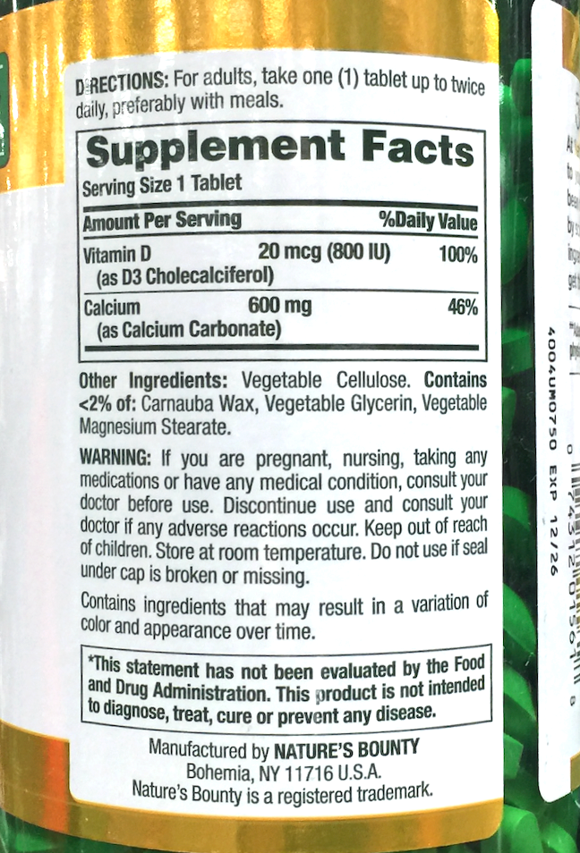 네이처스바운티 Non-GMO 칼슘 600mg + D3 500정