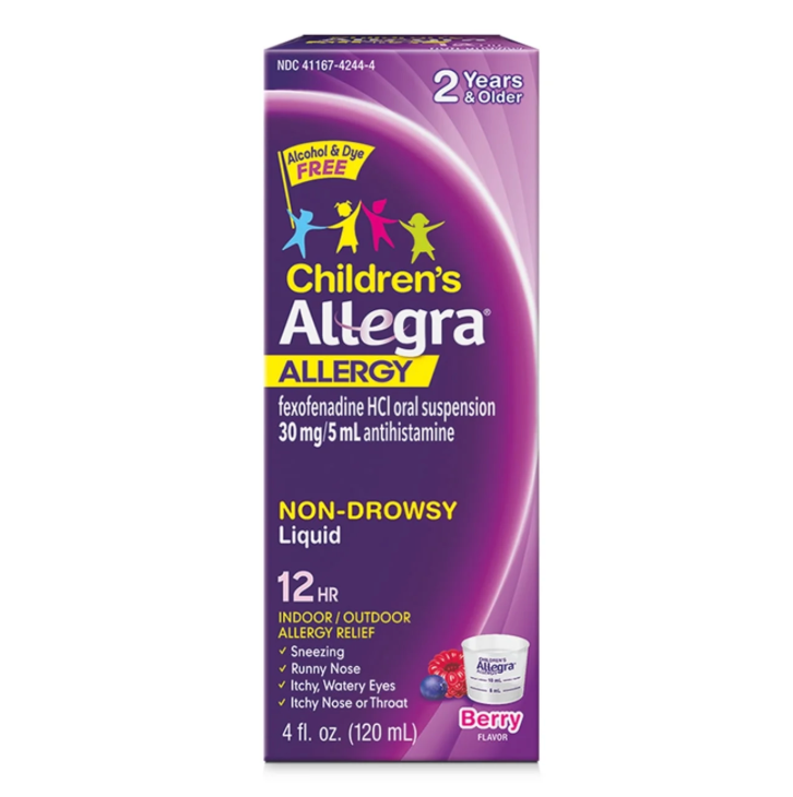 2+ 사노피 칠드런 알레그라 펙소페나딘 30mg 12시간 알러지 릴리프 색소/알콜-프리 시럽 120ml 3병 (360ml)