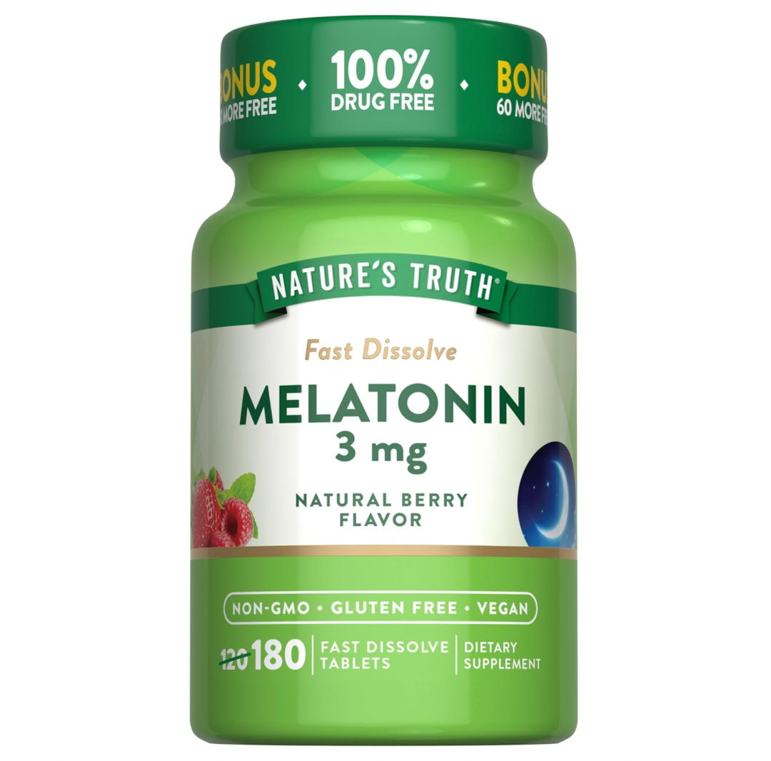 네이처스트루스 Non-GMO 약물-프리 멜라토닌 3mg 수면유도 츄어블 180정