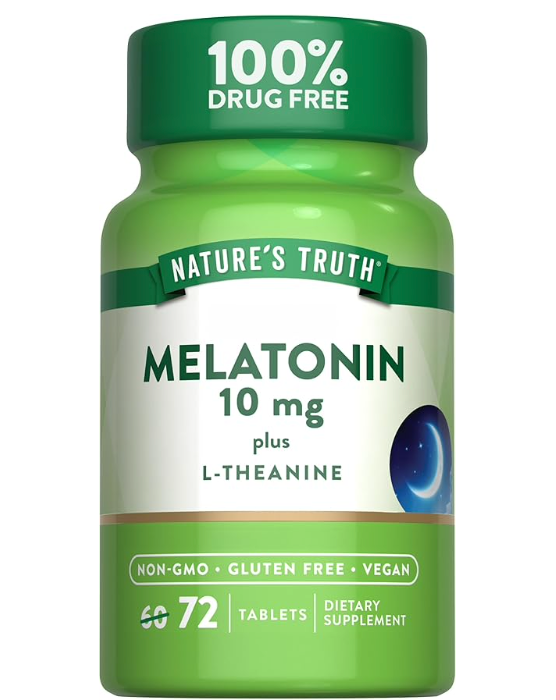 네이처스트루스 Non-GMO 약물-프리 멜라토닌 10mg + L 테아닌 수면유도 72정