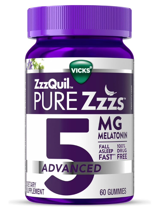 P&G 지퀼 퓨어지스 어드밴스드 약물-프리 멜라토닌 5mg 수면유도 젤라틴-프리 거미 60정