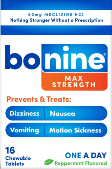 12+ 보닌 메클리진 50mg 맥스스트랭쓰 24시간 멀미 현기증 구토감 완화 츄어블 16정 2개 (32정)