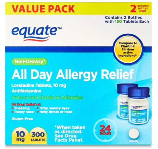 6+ 이퀘이트 로라타딘 10mg 24시간 알러지 릴리프 150정 2병 (300정)