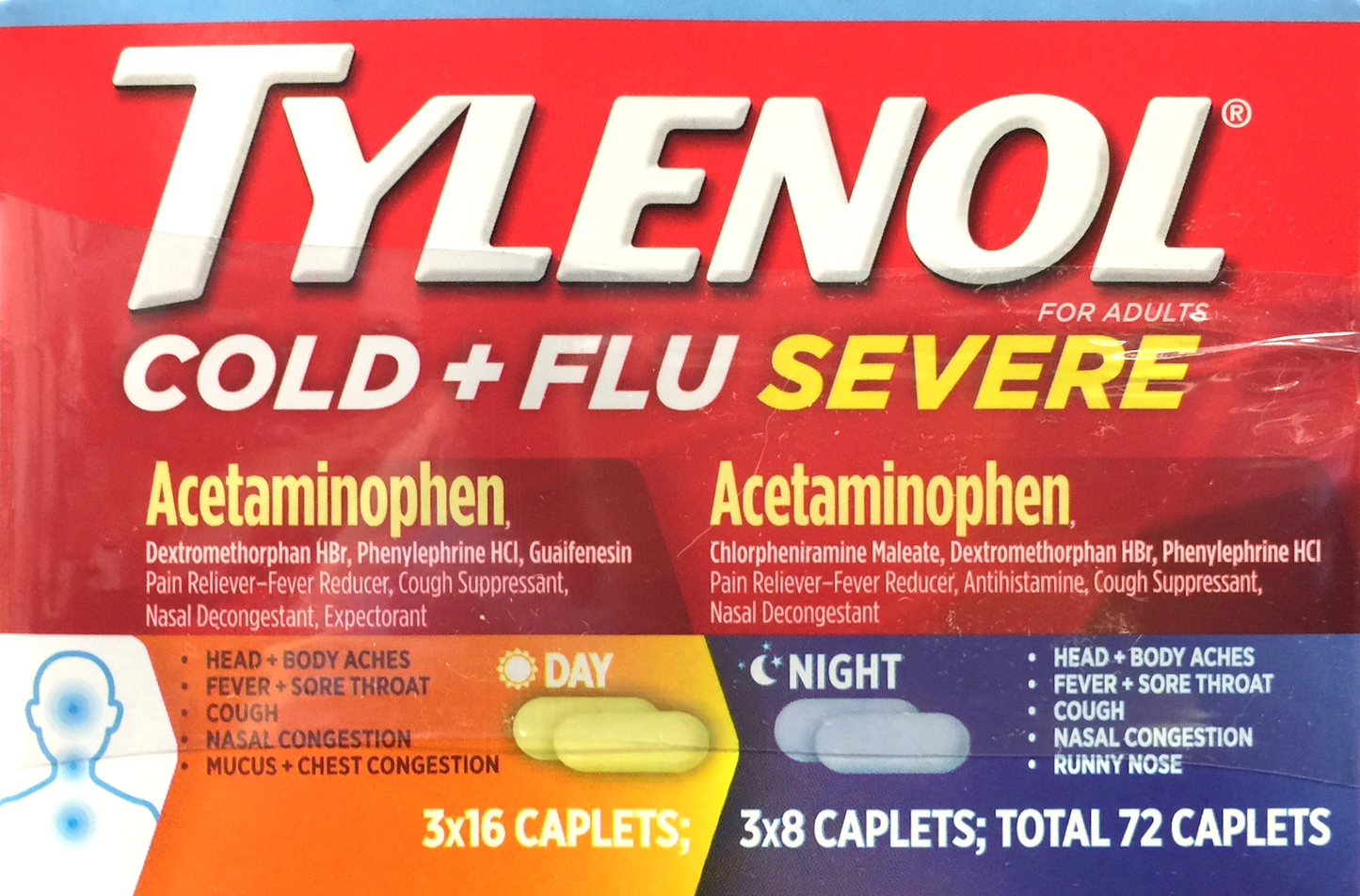 12+ 타이레놀 Tylenol 콜드 + 플루 (감기•독감) 낮/밤 24정 3팩 (72정)