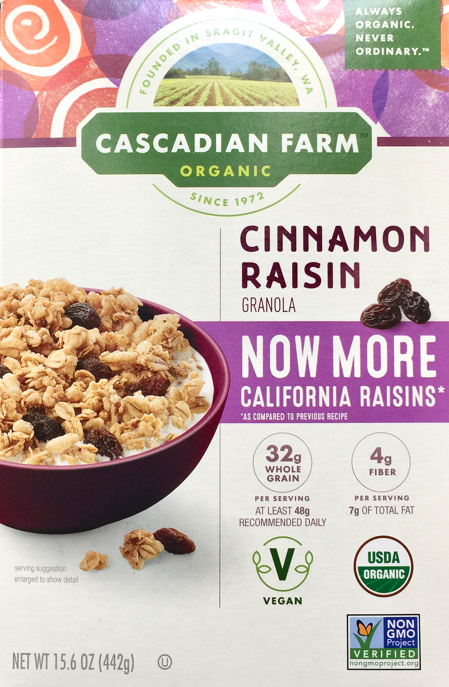 제너럴밀즈 General Mills 캐스캐디언팜 유기농/Non-GMO 시나몬 레이즌 (계피 건포도) 그래놀라 442g