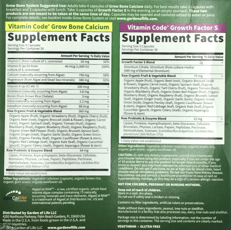 가든오브라이프 Garden of Life 비타민코드 그로우본 뼈 성장 보충제 30일