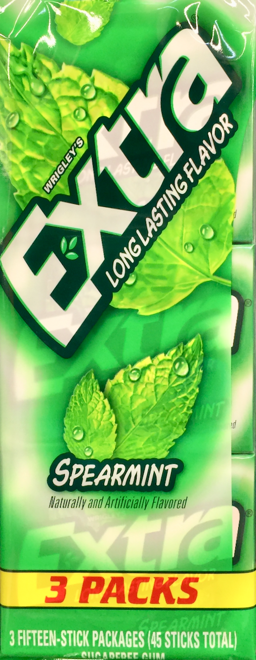 위글리 Wrigley's 엑스트라 스피어민트 무설탕 껌 3팩 (45pc)
