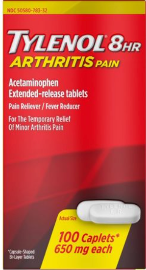 타이레놀 아세트아미노펜 650mg 8시간 서방형 100정