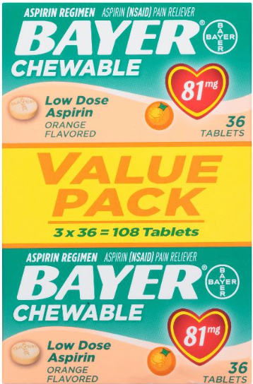 바이엘 아스피린 81mg 츄어블 오렌지맛 36정 3개(108정)