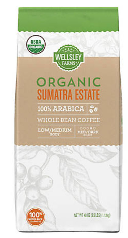 웰슬리팜 Wellsley Farms 유기농 수마트라 에스테이트 커피 빈 1.13kg