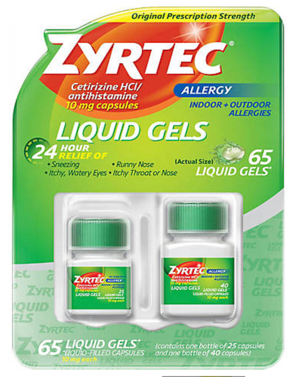 6+ 존슨앤존슨 지르텍 세티리진 HCI 10mg 24시간 알러지 릴리프 리퀴드젤 25+40정 (65정)