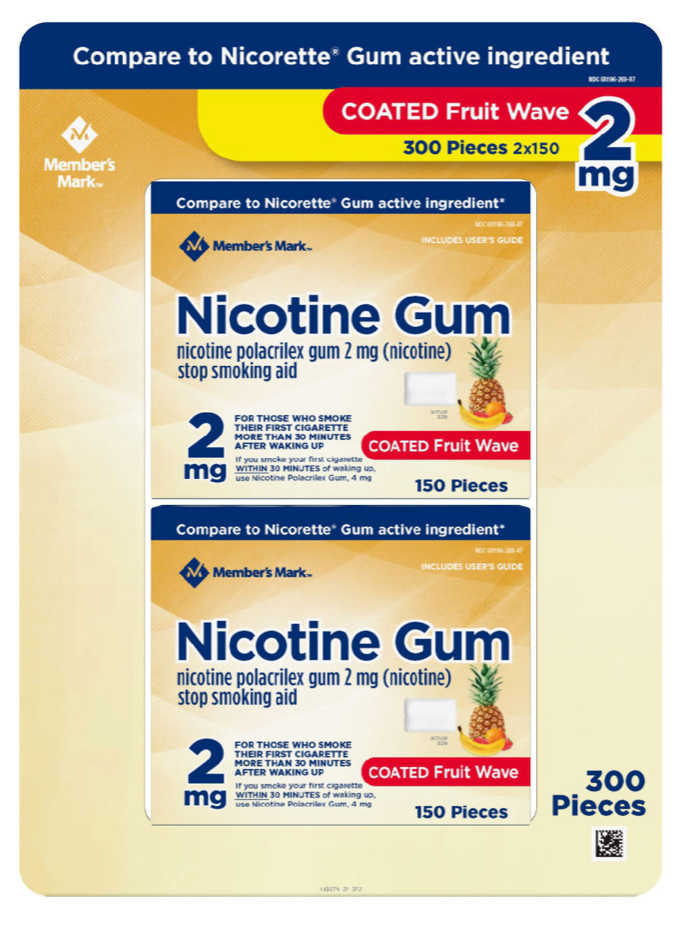 멤버스마크 니코틴 2mg 금연 껌 과일맛 150정 2개 (300정) *FDA 인증*