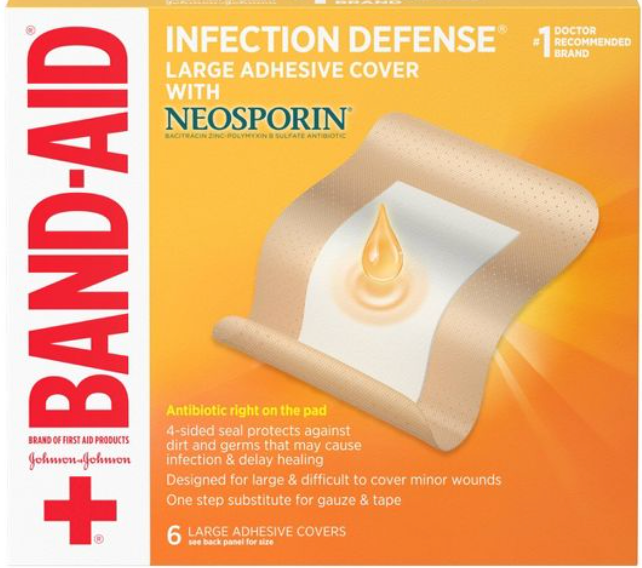 밴드에이드 Bandaid 인펙션디펜스 거즈 밴드 + 네오스포린 연고 9 x 11.4cm 6매 2팩 (12매)
