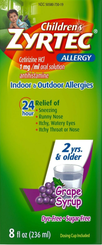 2+ 존슨앤존슨 칠드런 지르텍 세티리진 HCI 5mg 24시간 알러지 릴리프 시럽 236ml