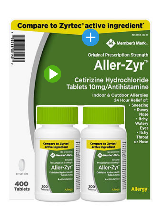 6+ 멤버스마크 세티리진 HCI 10mg 24시간 알러지 릴리프 200정 2병 (400정)