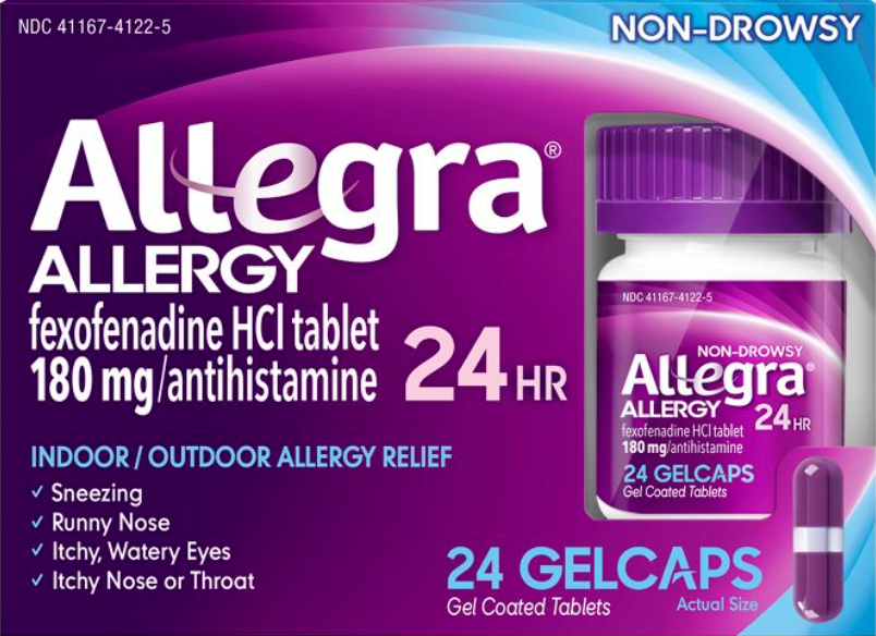 12+ 사노피 알레그라 펙소페나딘 180mg 24시간 알러지 릴리프 젤캡 24정